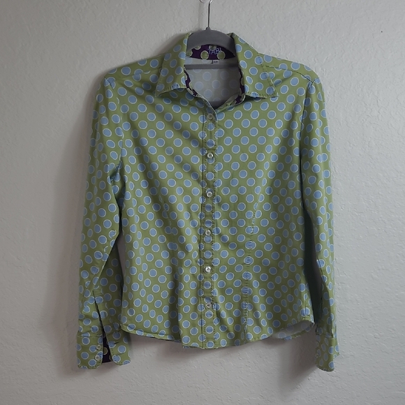 Tabi Tops - Tabi Green Polka Dot Button-Up Shirt Small Petir